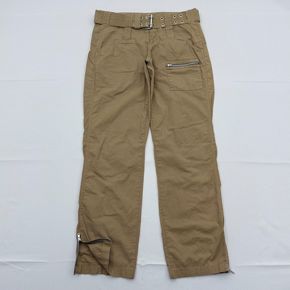 Pete & Greta Johnny Was Cargo Utility Pants Womens 2 Ankle Zip Grommet‎ Belt Tan